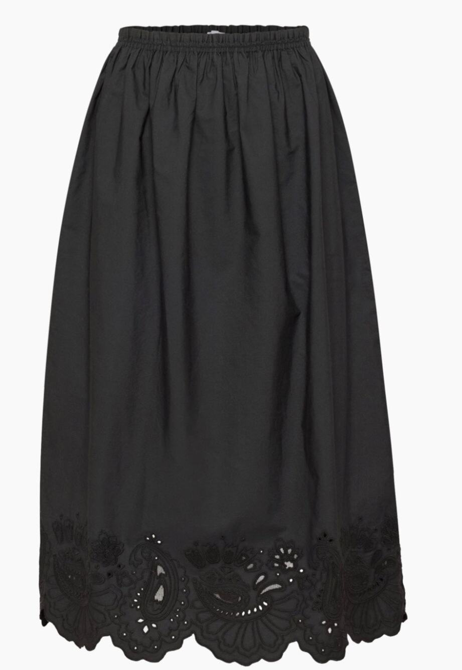 Aritzia Little Moon Beachside Eyelet Midi Skirt Black Pull-on Women's S New